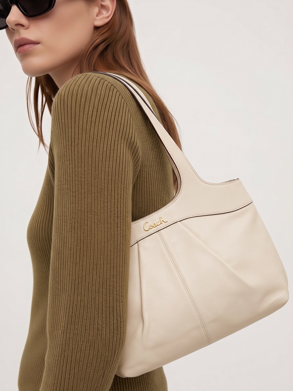 Coach Cream Leather Shoulder Bag with Gold Logo with matching faux shoes